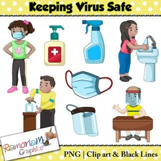 Virus, face masks, face shields Clip art