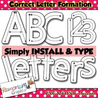 Alphabet Tracing letters: correct letter formation clip art & Font