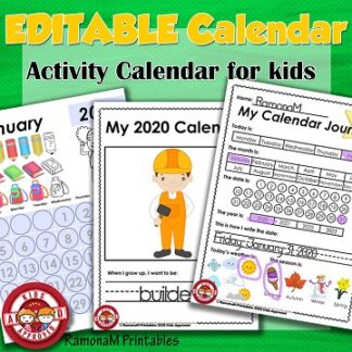 Calendar Printable EDITABLE for Kids with Activities
