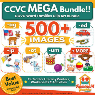 CCVC word families clip art bundle 500 images phonics blends clipart classroom resources