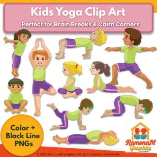 Kids yoga clip art brain break calm corner poses for classroom