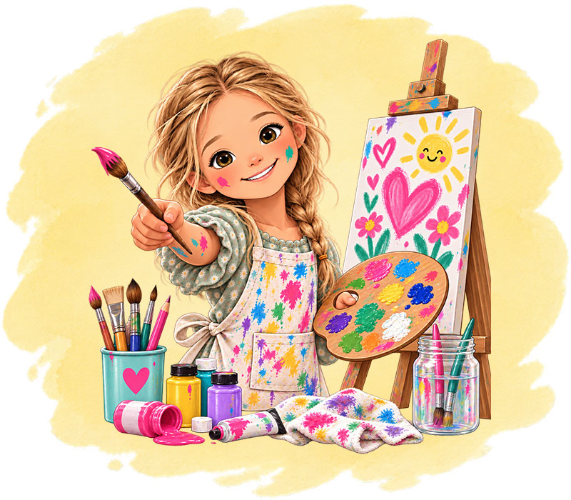 Girl painting and creating original graphics and designs