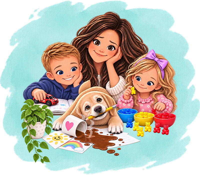 Homeschooling family learning together at home
